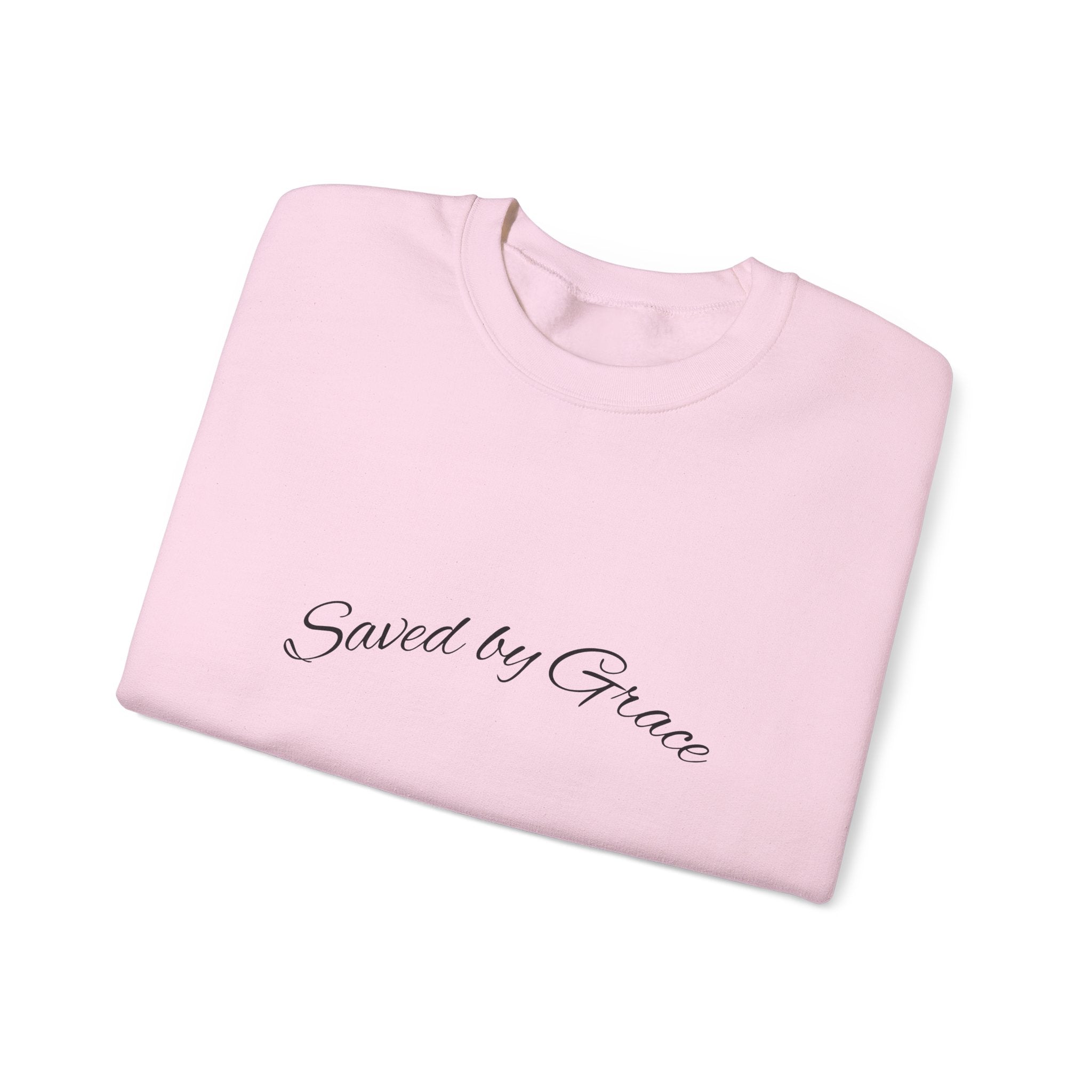 Crewneck Sweatshirt — "Saved by Grace" Christian Scripture Pullover (1 John 1:17)