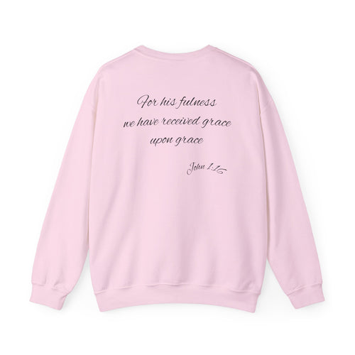 Crewneck Sweatshirt — "Saved by Grace" Christian Scripture Pullover (1 John 1:17)