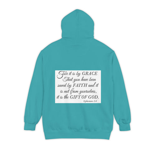 Hoodie — "Saved by Grace" Script Christian Hoodie (Ephesians 2:8 Inspirational Faith Sweatshirt)
