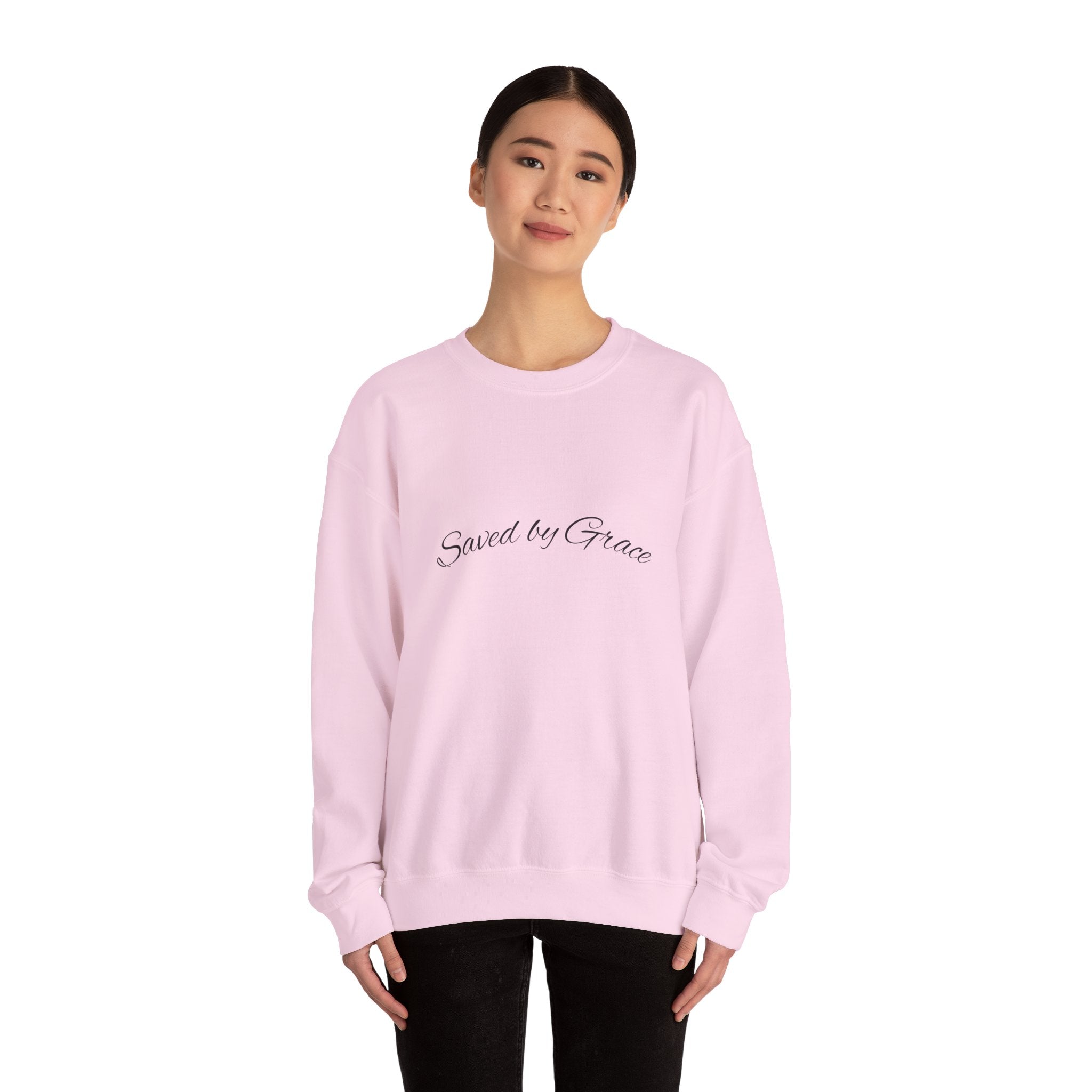 Crewneck Sweatshirt — "Saved by Grace" Christian Scripture Pullover (1 John 1:17)